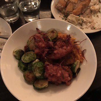 Modern Love Brooklyn - Seitan with apple sauce and Brussels sprouts. I feel so good after eating this huge dish! - Vegan Near Me - Brooklyn, New York Modern Love Brooklyn - Seitan with apple sauce and Brussels sprouts. I feel so good after eating this huge dish! - Vegan Near Me - Brooklyn, New York