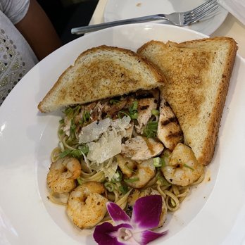 Nerdvana - Guardian Angel Hair Pasta plain with chicken and shrimp - New American Near Me - Frisco, Texas
