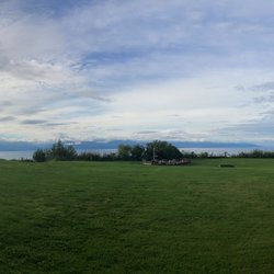 Kenai Peninsula Suites - View from the Puffin porch, looking SW to the fire pit and Kachemak Bay.
