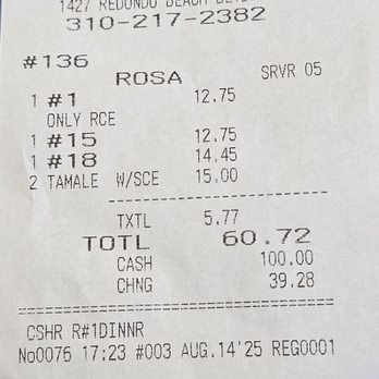 Burnt Tortilla - Receipt - Mexican Near Me - Gardena, California