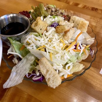 Granzella's Restaurant - Dinner salad with 5-bean salad and olive tapenade on top - Italian Near Me - Williams, California Granzella's Restaurant - Dinner salad with 5-bean salad and olive tapenade on top - Italian Near Me - Williams, California