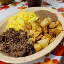 Rooster's Country Cafe - Barbacoa, Eggs, Potatoes, Refried Beans