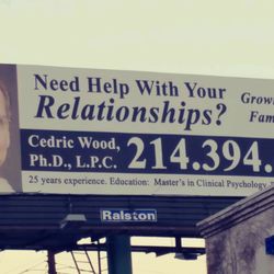 Cedric Wood, PhD, LPC - My first and only billboard! To the right it says "Grown Children" and "Family Issues."