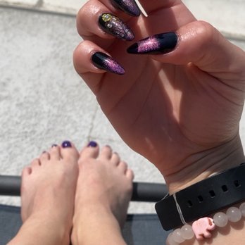 TinTin nail spa - Skull Flower Purple and Black Cat Eye Gel-X - Nail Salons Near Me - Encino, California TinTin nail spa - Skull Flower Purple and Black Cat Eye Gel-X - Nail Salons Near Me - Encino, California