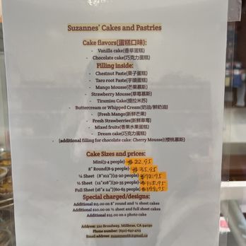 Suzanne's Cake & Pastry - cake menu - Bakeries Near Me - Millbrae, California Suzanne's Cake & Pastry - cake menu - Bakeries Near Me - Millbrae, California
