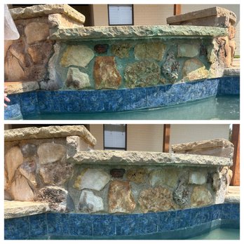 Tejas Pool Tile Blasting - Before and after of tile and stones around spa. - Pool & Hot Tub Service Near Me