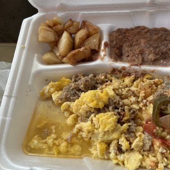 Porras Prontito - Eggs and sausage breakfast plate I was eating nothing but grease. Also had no seasoning. - Mexican Near Me - Houston, Texas Porras Prontito - Eggs and sausage breakfast plate I was eating nothing but grease. Also had no seasoning. - Mexican Near Me - Houston, Texas