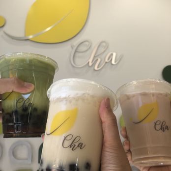 Cha For Tea - Matcha Latte with boba (on the left) - Coffee & Tea Near Me - Irvine, California Cha For Tea - Matcha Latte with boba (on the left) - Coffee & Tea Near Me - Irvine, California