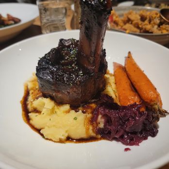 Stäge Kitchen & Bar - Pork Osso Bucco. I subbed the grits for mashed potatoes - Seafood Near Me - Peachtree Corners, Georgia Stäge Kitchen & Bar - Pork Osso Bucco. I subbed the grits for mashed potatoes - Seafood Near Me - Peachtree Corners, Georgia