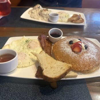 Brunch Bird - Sweet Cream Pancakes w/ over easy eggs and bacon - Breakfast & Brunch Near Me - Greencastle, Indiana Brunch Bird - Sweet Cream Pancakes w/ over easy eggs and bacon - Breakfast & Brunch Near Me - Greencastle, Indiana