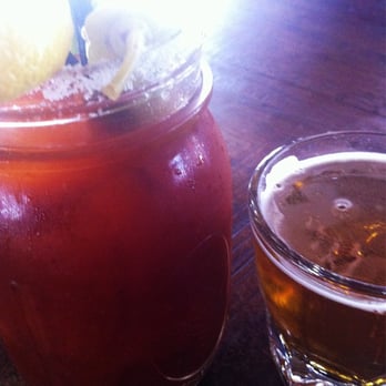 Biergarden Encinitas - Spicy bloody mary with a Ballast Point Sculpin chaser. - New American Near Me - Encinitas, California