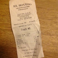 El Boyero - Den Zettel gab's heute zum Essen dazu, unter dem Burger und den Pommes. Halb aufgegessen, bis entdeckt. Ekelig.