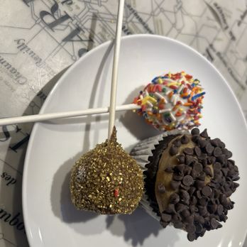 Confectioneiress - Cookie dough cupcake, confetti and chocolate peanut butter cake pops - Desserts Near Me - Indianapolis, Indiana