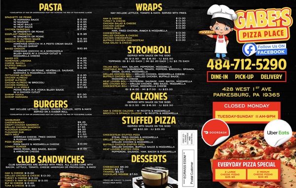 Menu photo 2 Gabe's Pizza Place Parkesburg, PA Menu photo 2 Gabe's Pizza Place Parkesburg, PA