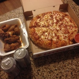 Medium pizza, 11 wings, 2 pops for under $25 with delivery :-) Medium pizza, 11 wings, 2 pops for under $25 with delivery :-)