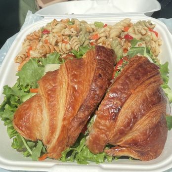 Simple Simon's Bakery & Bistro - Gina's Vegetarian Sandwich  on a Croissant (+$3)  with Pasta Salad as my side. $19.03 - Bakeries Near Me - Riverside, California