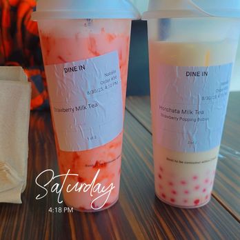 Bento Kitchen Cravings - Strawberry milk tea and horchata milk tea - Korean Near Me - Lansing, Michigan