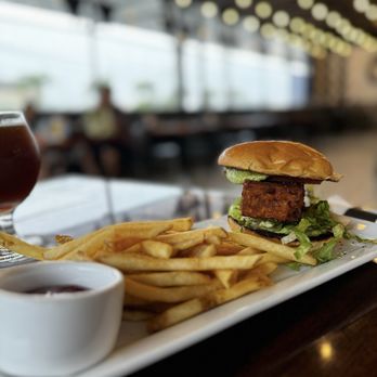 Ola Brew - Hilo - tofu burger - pickles and aoli bring this together well, tofu is crispy & a good size 4.5/5 as it's missing something. - Brewpubs Near Me - Hilo, Hawaii