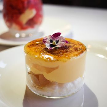 MW Restaurant - Tropical Fruit Creamsicle "Brûlée" ($12): Lilikoi Sorbet, Tapioca Pearls, Tropical Fruits, Lilikoi Custard - New American Near Me - Honolulu, Hawaii