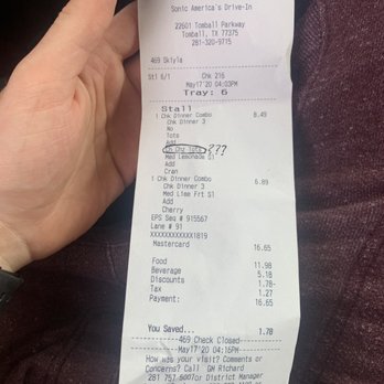 Sonic Drive-In - Receipt - Burgers Near Me - Tomball, Texas Sonic Drive-In - Receipt - Burgers Near Me - Tomball, Texas