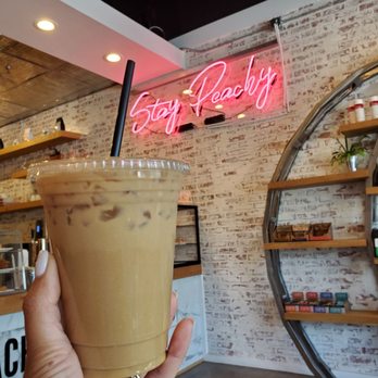 Peach Coffee Roasters - Iced oat milk latte - Coffee Roasteries Near Me - Johns Creek, Georgia Peach Coffee Roasters - Iced oat milk latte - Coffee Roasteries Near Me - Johns Creek, Georgia
