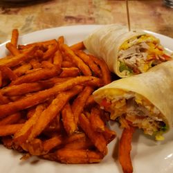 Sportsman's Inn - BLT Wrap with Yam Fries.