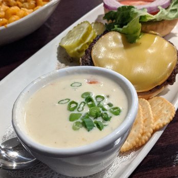 Dillon Dam Brewery - Seafood chowder as a side + basic burger - American Near Me - Dillon, Colorado