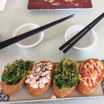 Mighty Sushi - Semi sweet cones filled with seaweed salad, tuna on top with rice in bottom . The 4 for 6.99 , different but good. - Sushi Bars Near Me - Pahoa, Hawaii Mighty Sushi - Semi sweet cones filled with seaweed salad, tuna on top with rice in bottom . The 4 for 6.99 , different but good. - Sushi Bars Near Me - Pahoa, Hawaii