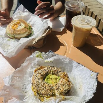 Bagel Kitchen - East Coast Morning & Classic with a black coffee & vanilla latte - Bagels Near Me - Pacific Grove, California Bagel Kitchen - East Coast Morning & Classic with a black coffee & vanilla latte - Bagels Near Me - Pacific Grove, California