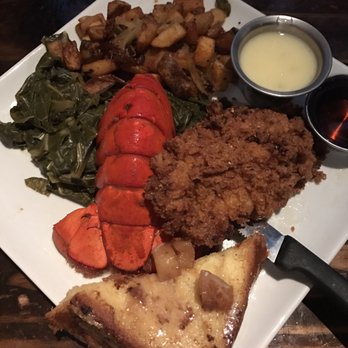 MAX's Wine Dive - Chicken Fried Lobster w/ French Toast, Collard Greens and Home Fries - Wine Bars Near Me - Houston, Texas MAX's Wine Dive - Chicken Fried Lobster w/ French Toast, Collard Greens and Home Fries - Wine Bars Near Me - Houston, Texas