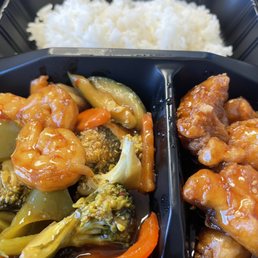 Sesame Chicken, Rotating Chef's Special & white rice. Sesame Chicken, Rotating Chef's Special & white rice.