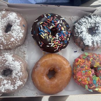 Duck Donuts - Two French toast, a boardwalk, a chocolate with sprinkles, a glazed, and fruity pebbles - Donuts Near Me - Daytona Beach, Florida