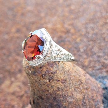Designs In Gold - Garnet Filigree Ring White Gold - Jewelry Near Me - Solvang, California