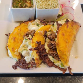 Las Tortillas Mexican Restaurant - Berrian Quesa Tacos with a dipping sauce. Extraordinary! - Mexican Near Me - Rosemount, Minnesota