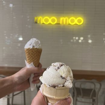 Moo Moo Mia - Ferrero rocher in a cake cone and coconut chip in a waffle cone. - Ice Cream & Frozen Yogurt Near Me - Monrovia, California