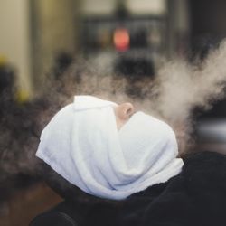 High Vibe Salon - Lavender essential oil infused warm face towels with scalp massage