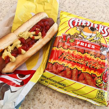 Angry Dogs - Angry Dog w/ Flamin' Hot Fries. Topped with Agitated Brown Mustard and Seething Sriracha Ketchup - Hot Dogs Near Me - Anaheim, California Angry Dogs - Angry Dog w/ Flamin' Hot Fries. Topped with Agitated Brown Mustard and Seething Sriracha Ketchup - Hot Dogs Near Me - Anaheim, California