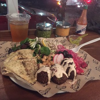 Dune Downtown - Hummus and Falafel plate with Mint tea - Falafel Near Me - Los Angeles, California Dune Downtown - Hummus and Falafel plate with Mint tea - Falafel Near Me - Los Angeles, California