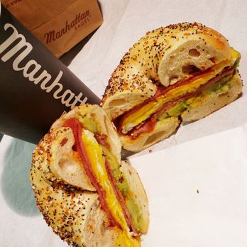 Manhattan Bagel - Taylor Ham, Egg, and Cheese on an Everything Bagel with Avocado!! YUMMMMMMERS !! - Bagels Near Me - West Orange, New Jersey Manhattan Bagel - Taylor Ham, Egg, and Cheese on an Everything Bagel with Avocado!! YUMMMMMMERS !! - Bagels Near Me - West Orange, New Jersey