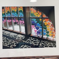 Newburyport Public Library - Heart Art - Rainbow of hearts and their shadows.