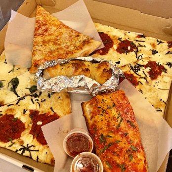 Pop's Pizza - White slice, margarita slices, plain slice, Sicilian slice, and garlic knots - Pizza Near Me - New York, New York Pop's Pizza - White slice, margarita slices, plain slice, Sicilian slice, and garlic knots - Pizza Near Me - New York, New York