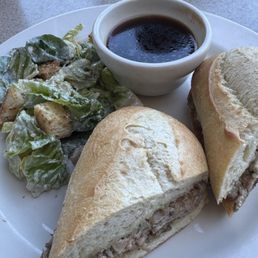 Tri tip French dip with a Caesar salad side Tri tip French dip with a Caesar salad side