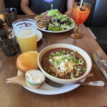Station House Cafe - Lunch of turkey chili and a house made veggie burger - Breakfast & Brunch Near Me - Point Reyes Station, California Station House Cafe - Lunch of turkey chili and a house made veggie burger - Breakfast & Brunch Near Me - Point Reyes Station, California