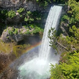 Great view of the falls with a rainbow at the bottom