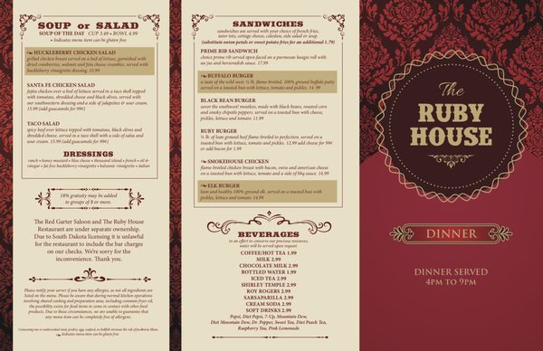 Menu photo 6 Ruby House Restaurant Keystone, SD