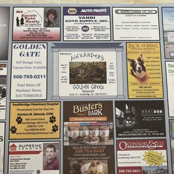 Alexander's Golden Greek - a collage of business cards - Italian Near Me - Southbridge, Massachusetts