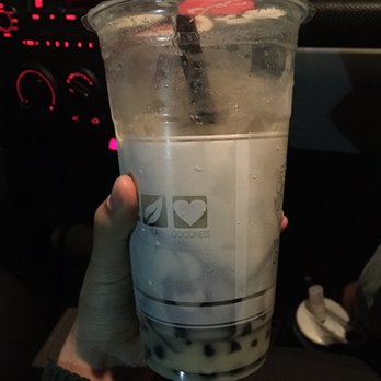 7 Leaves Cafe - Low quality photo, high quality drink.   Mung bean milk tea w/ grass jelly and boba - Coffee & Tea Near Me - Irvine, California