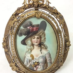 Kachvar Antiques - Antique French Miniature Victorian lady with Hat. The painting is antique from 1900 or earlier.