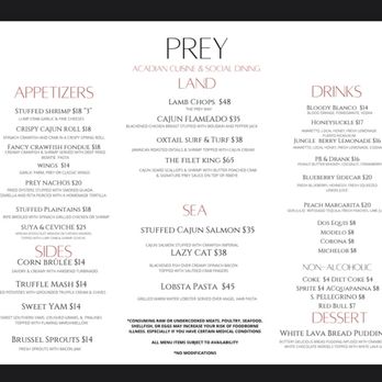 Prey - Menu - Cajun/Creole Near Me - Houston, Texas Prey - Menu - Cajun/Creole Near Me - Houston, Texas