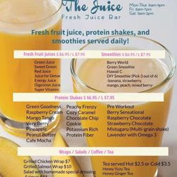 The Juice - Their Menu! The juice is always Top NOTCHED and delicious ! Their wraps are amazing too!! Can't wait to go back !